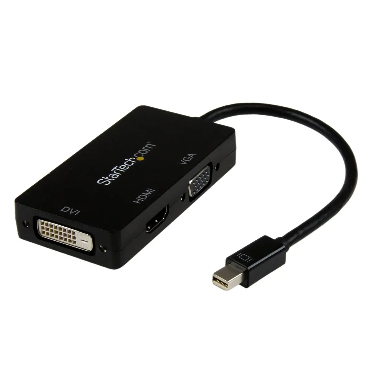 StarTech Compact Portable Male Mini DisplayPort to Female VGA-DVI-HDMI 3-in-1 mDP Cable Adapter for Audio & Video Connection Accessories, Black