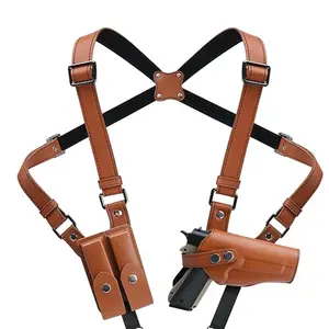Shoulder Holster General Horizontal Gun Holster Adjustable PU Leather for Concealed Carry with Double Magazine Pouch - Fit 1911, Glock 17/19/23 and Most Kinds of Pistols- for Right Hand use dual magazine pouch