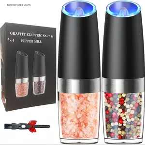 Electric Salt & Pepper Grinding Bottle Set, 2 Counts/set Large Capacity Adjustable Coarseness Grinding Bottle with LED Light, Kitchen Seasoning Utensils
