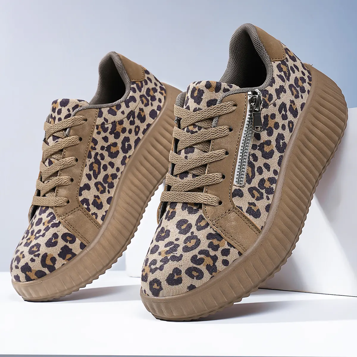 Women's Leopard Print Chunky Sneakers & Front Zip, All-Day Grip Date Night Ready Concrete Shoes Women's Leopard Print Chunky Sneakers & Front Zip, All-Day Grip Date Night Ready Concrete Shoes