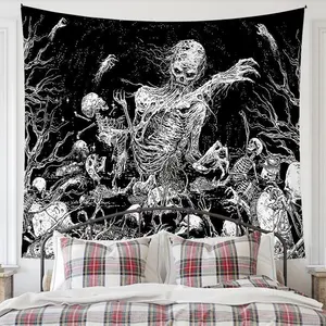 Skeleton Pattern Tapestry, Gothic Style Wall Hanging Tapestry, Wall Decor for Home Living Room Bedroom, Home Decor, Halloween