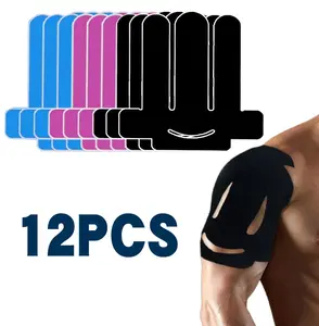 Shoulder Kinesiology Tape 12 Pcs - Precut Waterproof Muscle Tape for Shoulder Pain Relief & Stability - Latex-Free Hypoallergenic Breathable Athletic Sport Tape