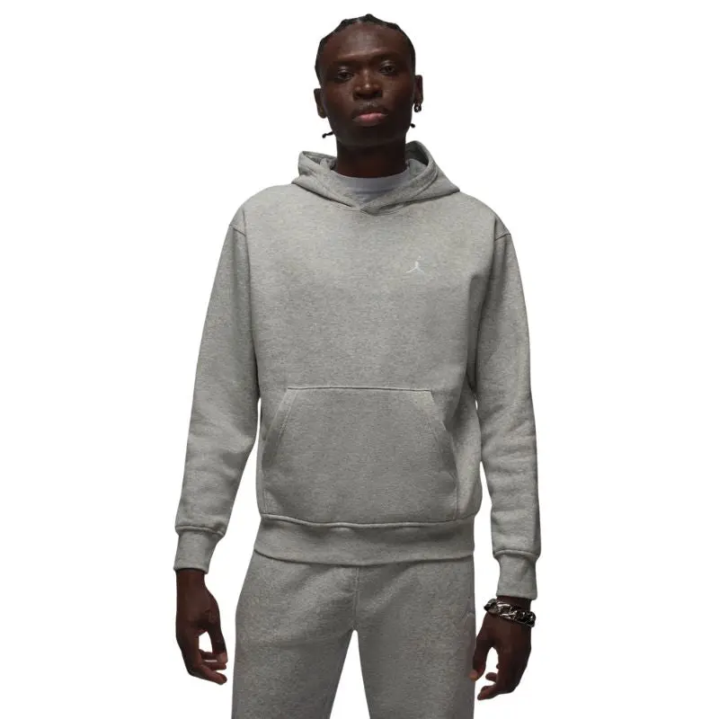 Air Jordan Men's Brooklyn Longsleeve Pullover Hoodie - Warm Fleece Cotton-Blend with Plush Interior, Ribbed Hem, Ribbed Cuffs Hold, Front Pocket, Plain, Casual Menswear Top, Grey Heather/White, Machine Washable Polyester, Longsleeves