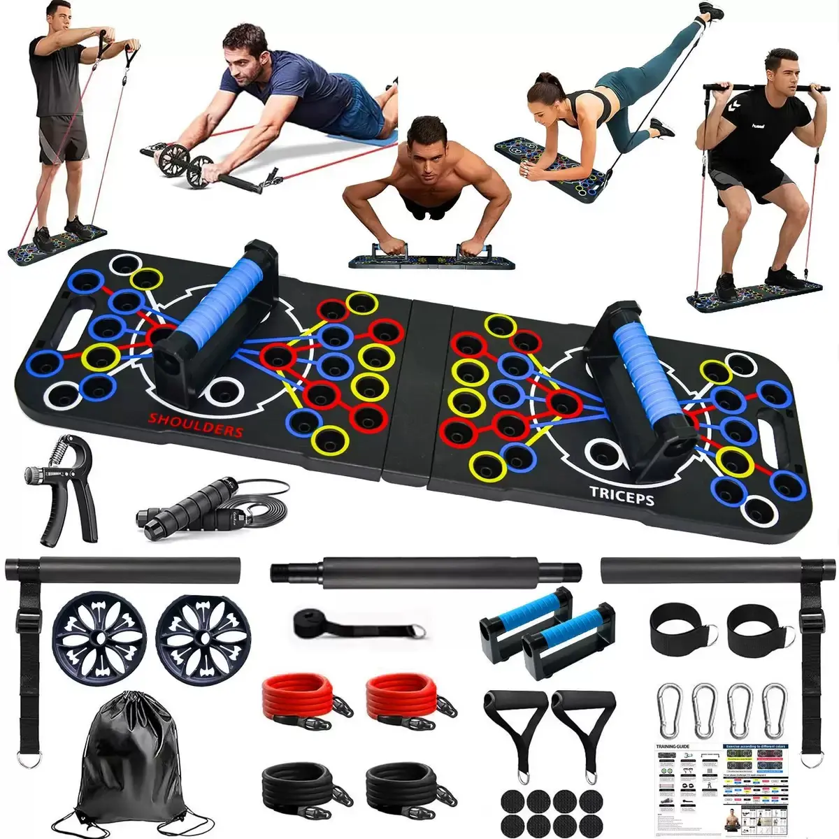 Multi-Use Push Up Board - Specialty Kitchen Fitness Utensil with Stable Non-Slip Base, Resistance Bands, Compact and Easy to Store, Portable Home Workouts Gear for Abs, Upper Body & Core Strength Training for Fitness Enthusiasts, Efficient Workouts