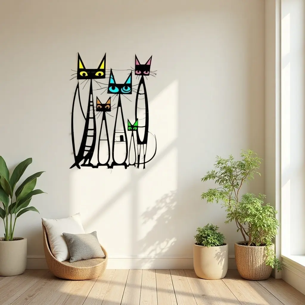 2D iron flat, 1 pc, Minimalist style, Minimalist Design, cat silhouette metal wall art, Decorative wall art, wall art decoration for home, garden and outdoor fence, simple geometric decoration, modern home decor, Decoration Items