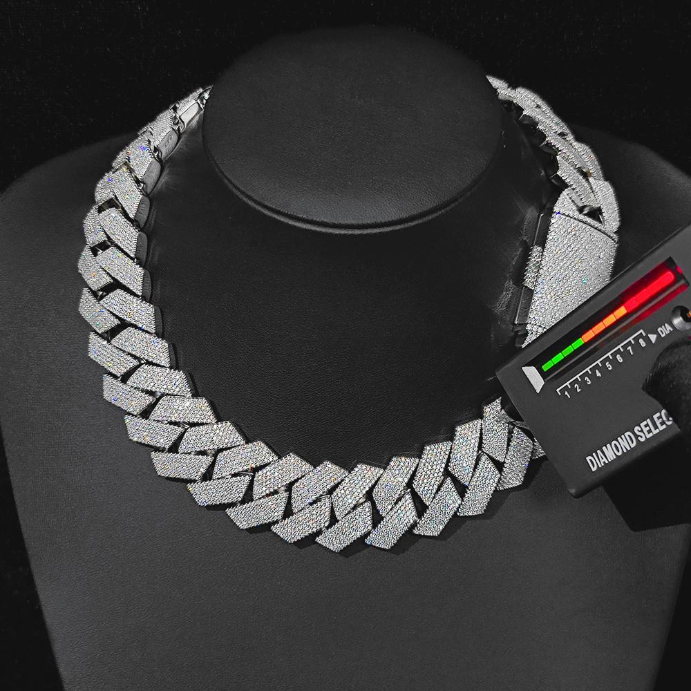 Pass Diamond Test GRA Moissanite 25mm Wide 6Rows  Solid Silver Cuban link chain for Rapper Hip Hop VVS Iced Out Necklace