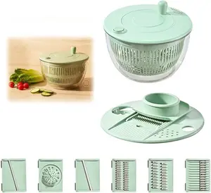 Salad Spinner  Viral 3-in-1 (5.3QT) | Wash, Slice & Dry Instantly | 5 Blade Veggie Cutter + Egg Separator | Perfect for Healthy Meals & Meal Prep | Kitchen Must-Have