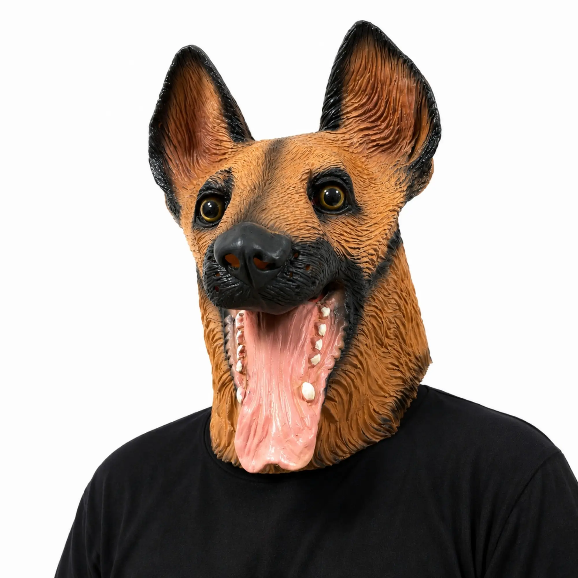 German Shepherd Dog Mask with Long Tongue, Funny Animal Latex Head Cover, Novelty Puppy Face Mask for Halloween & Cosplay Costume, Eye
