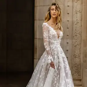 Spring And Summer Wedding Dress Touch Lace Long-sleeved Evening