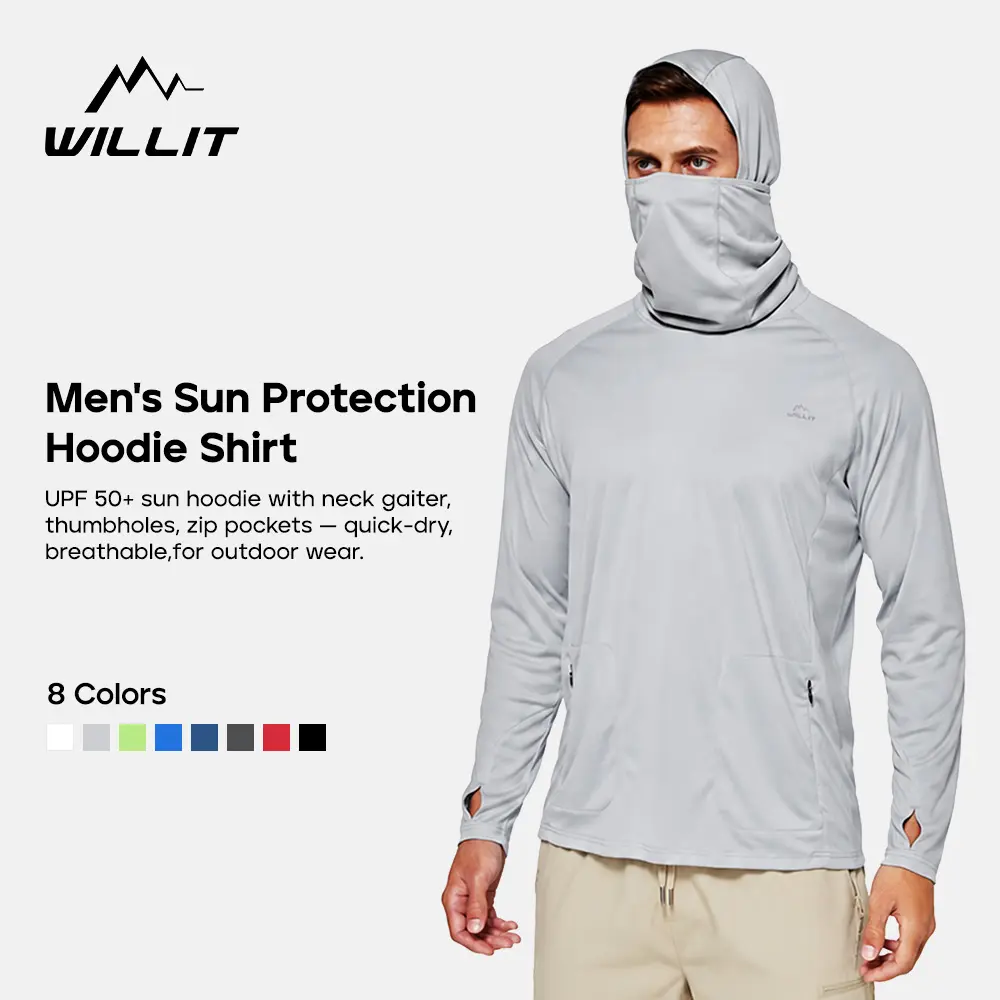 Willit Men's UPF 50+ Sun Protection Hoodie, Long Sleeve Cool-to-the-Touch Stretch Fabric Rash Guard for Fishing, Hiking, Stretch Fabric Moves With Your Body