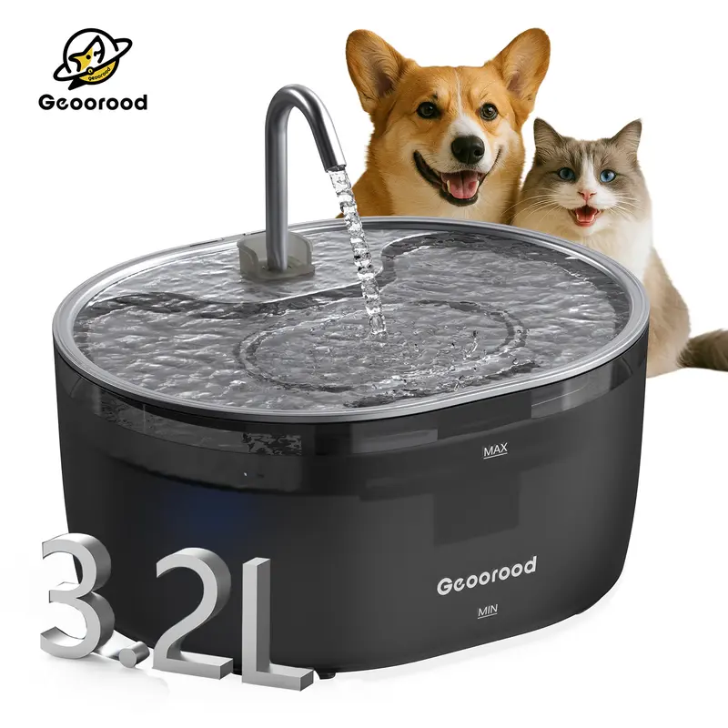 Geoorood 304 Steel Top Automatic Cat Water Fountain - 3.2L Feeder, Faucet & Fountain Dual Flow Modes, 30-Day Leak-Free, BPA-Free ABS Tank, 25dB Quiet, USB Powered, 7+ Days Capacity, 60s No-Tool Setup, Easy-to-Clean for Multi-Cat Homes #Familyfun