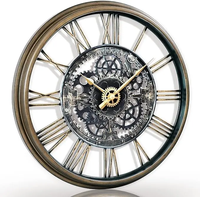 AYRELY 24IN Large Decorative Wall Clock - Oversized 3D Steampunk Roman Numeral Big Wall Clock, Vintage Industrial Steampunk Large Wall Clock for Living Room Décor