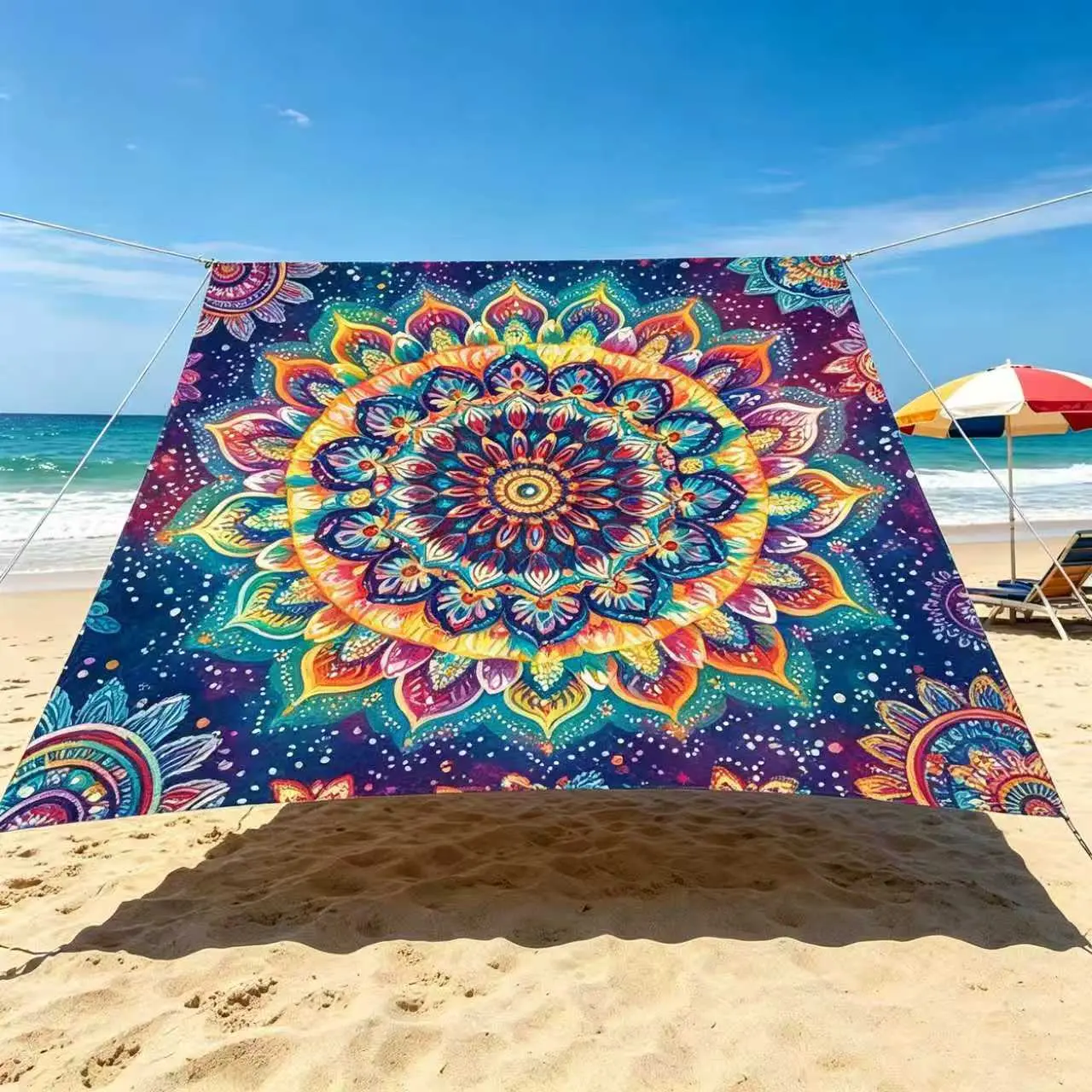 Bohemian Patterned Mandala Sun Shade Sail - Sturdy Polyester Shade Cloth, Waterproof, Colorfast, UV Blocking for Outdoor Patio, Garden, Sun Protection, Outdoors, High Color Fastness, Rope Tie, Easy Install, Rustproof, Vivid Bohemian Mandala, Double Edge