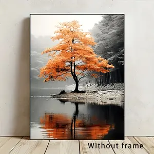 Orange and Gray Forest Autumn Elegance Canvas Art Print - Modern Abstract Wall Poster, Unframed Indoor/Outdoor Home and Room Decor, Ideal Gift for Cafe, Office, or Bedroom, Perfect for Room Decor Design Ornaments Decoration Artistic Photo