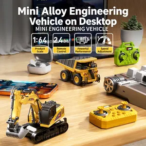 Remote control engineering vehicle toy set - Alloy remote control excavator, excavator, loader, dual control, multiple play modes, with lighting effects, rechargeable, with music, engineering vehicle toy, ideal gift for children's birthday/Valentine's Day