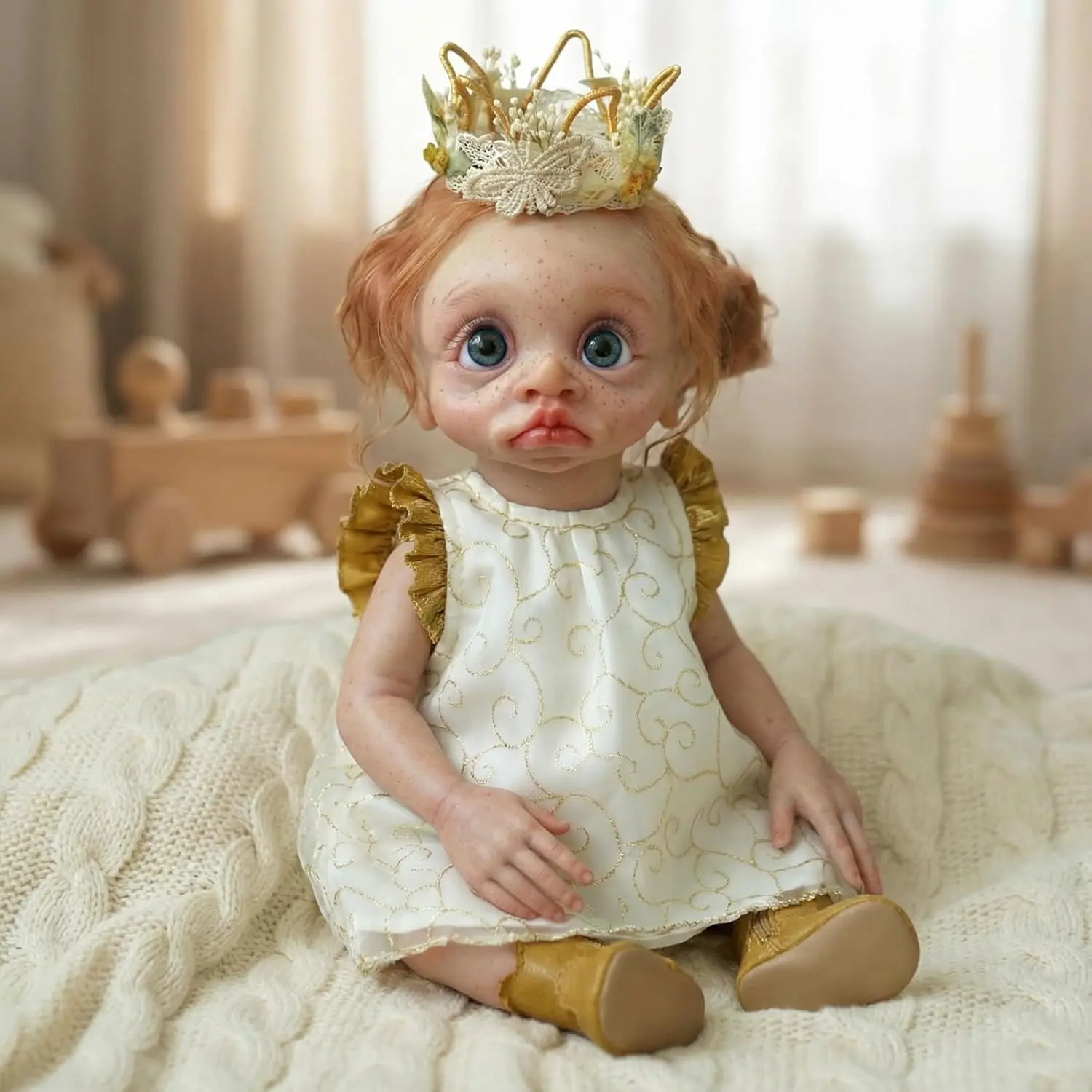 17Inch Lifelike Reborn Baby Doll Elf Full Body Vinyl Newborn Baby Dolls Vinyl Reborn Babies That Look with Veins Toy Gift for Kids Age 3+ christmas year birthday present new girl collector sale