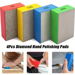 4Pcs Diamond Hand Polishing Pads for Sanding Ceramics Glass Tile Concrete Stone Marble Granite, 60#, 100#,200#,400# (Plane),Hand Tools Kits,Springtok