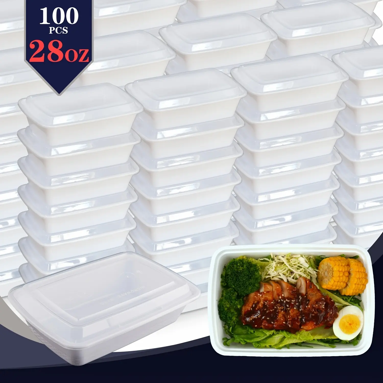 Disposable White Rectangular Meal Prep Containers Set, 100pcs/200pcs 28Oz Stackable Leakproof Bento Boxes, Microwave-Dishwasher-Freezer Safe for Takeout & Meal Prep (Home & Festive/Party Disposable Tableware)