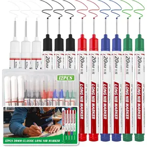 12 count Long  Deep Hole Marker Pens, 20mm Long Nib Markers,  Quick Drying Colorful Carpenter Marking Tool for Office Supplies, Woodworking, Construction, Bathroom, Hardware Decoration(B)