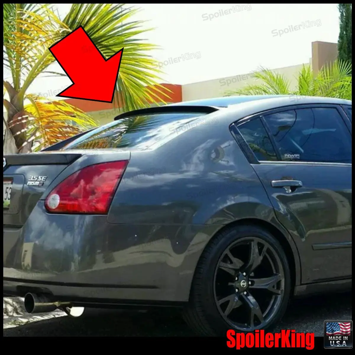 Aftermarket Polyurethane Rear Window Roof Spoiler (284R) for Nissan Maxima 2004-2008, Auto Body Replacement Part, Self-Adhesive, Curved Design, 1 1/4" High, 2 5/8" Wide