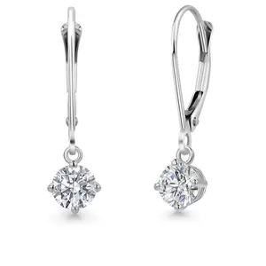 Gem Stone King 14K White Gold Lab Grown Diamond Dangle Earrings for Women | 0.80 Cttw | Gemstone April Birthstone | DEF Color | VVS-VS Clarity | Round 4.5MM