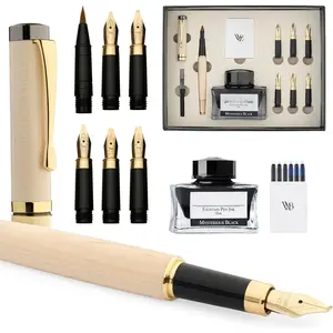 Calligraphy Pen  Set, Includes Ink Bottle, 6 Ink Cartridges, Ink Refill Converter, 6 Replacement Nibs, Luxury , Journaling, Smooth Writing Pens [Maple ]