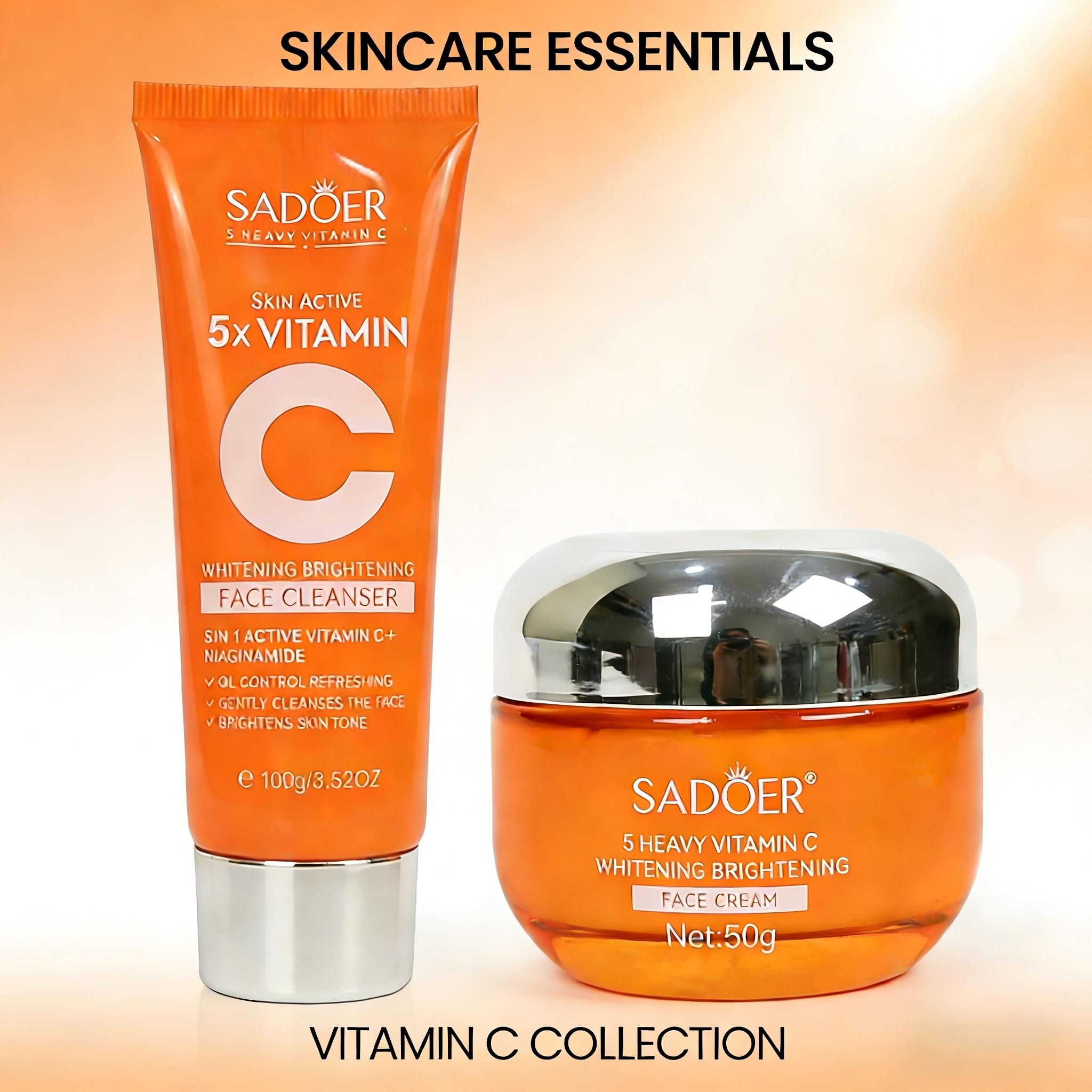 6-Piece Hydrating Skincare Set with Vitamin C , Face Care Kit Includes Toner, Serum, Cleanser, Moisturizer, Eye Cream & Body Lotion | Valentine’s Day Gift for Women