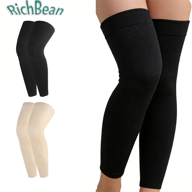 1 Pair Full Length Compression Leg Sleeves for Men & Women, Breathable Knee Support Braces with Anti-Slip Design, Athletic Knee Sleeves for Running Cycling Basketball Gym Workout, Sports Recovery & Outdoor Fitness Gear