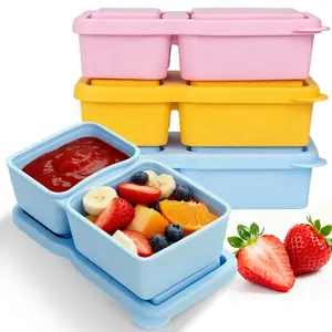 MACTANO 10 OZ Silicone Snack Containers with Lids, Reusable Double Compartment Snack Pack Containers for Travel