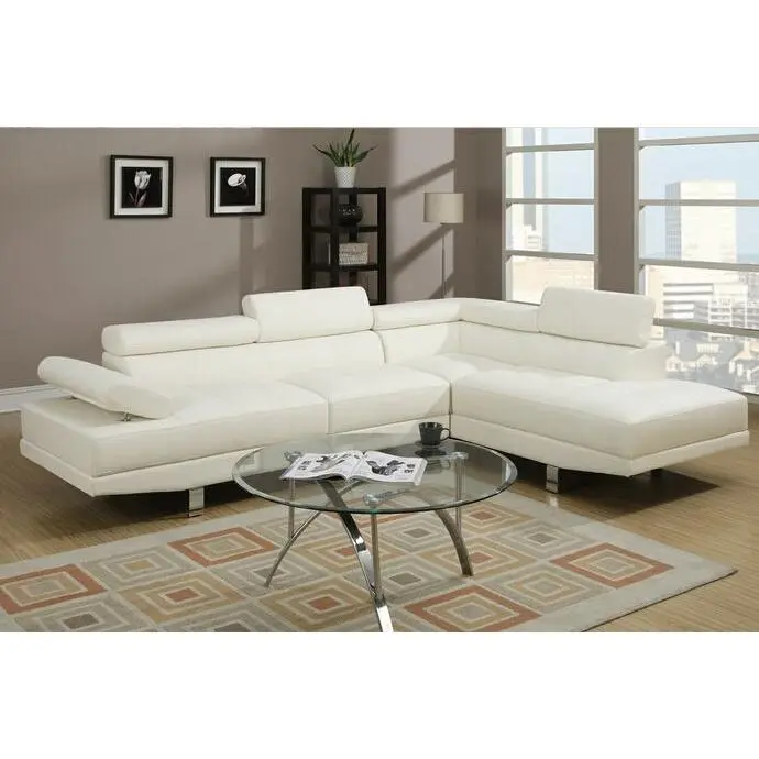 Poundex F7320 Modern Minimalist Sofa - 2-Piece White Faux Leather Tufted Sectional Couch with Adjustable Headrests, Indoor Living Room Furniture Decor, Furniture Living Room
