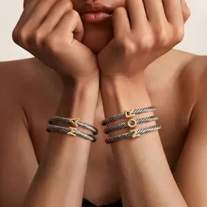 Aprilery Initial Personalized Customization DIY A-Z Letter Cable Cuff Jewelry – Personalized Gift for Mother Daughter Kids, Two-Tone Open Bangle Bracelet for Women Adjustable Cuff
