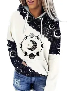 Mystic Moon Phase Hoodie | Gothic Celestial Sun and Moon Print Pullover | Witchy Starry Night Sweatshirt | Vintage Aesthetic Hoodie for Men Women | Fall Streetwear Fashion sweatshirt Print hoodie