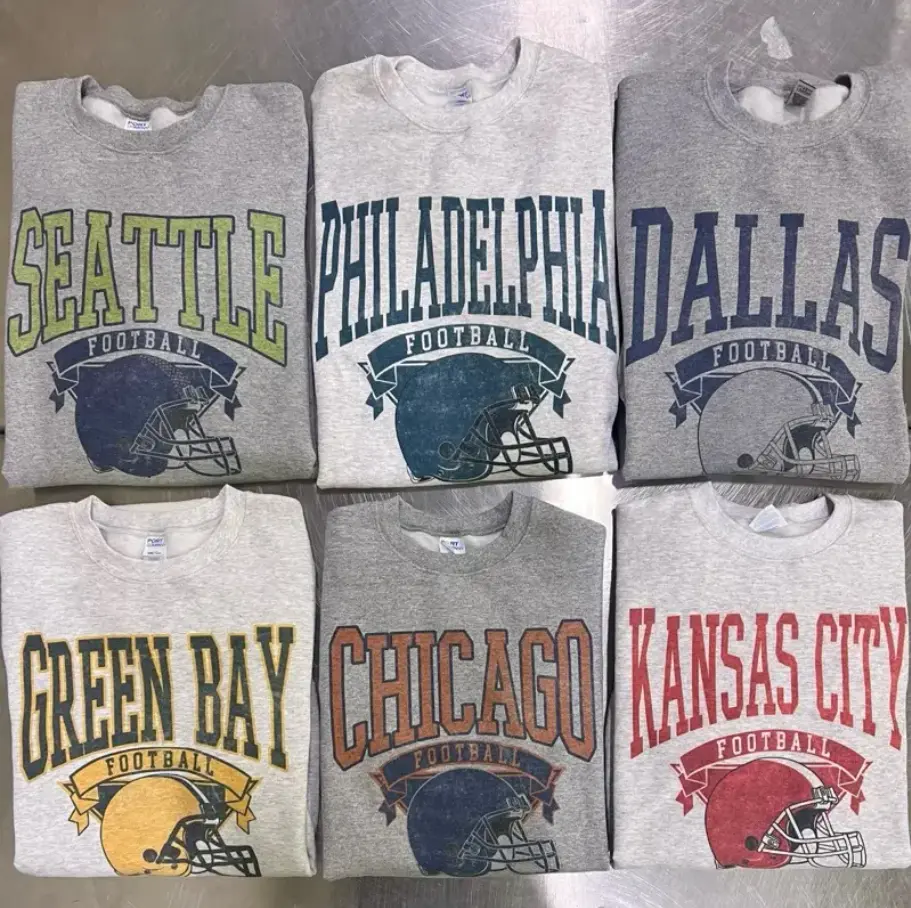 Vintage American Football Sweatshirt, Hometown Team Pullovers Sublimation Print Long Sleeve Casual Fabric Menswear Soft Cozy Retro Style Comfortable All-Season