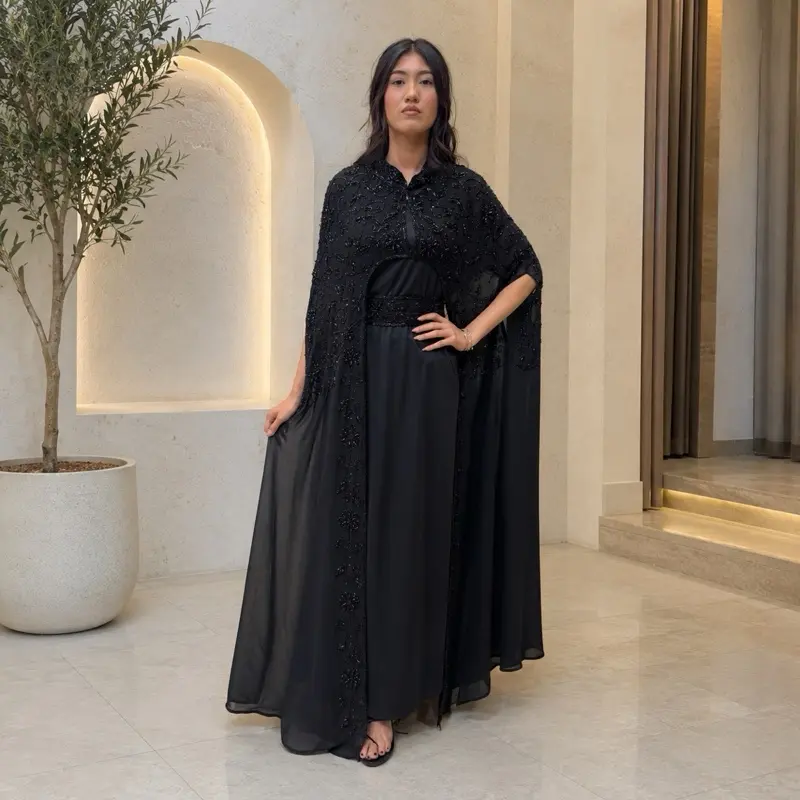 Luxury Abaya - Elegant Caftan with Gold Embroidery and Flowing Design for Special Occasions Butterfly Style with Beaded