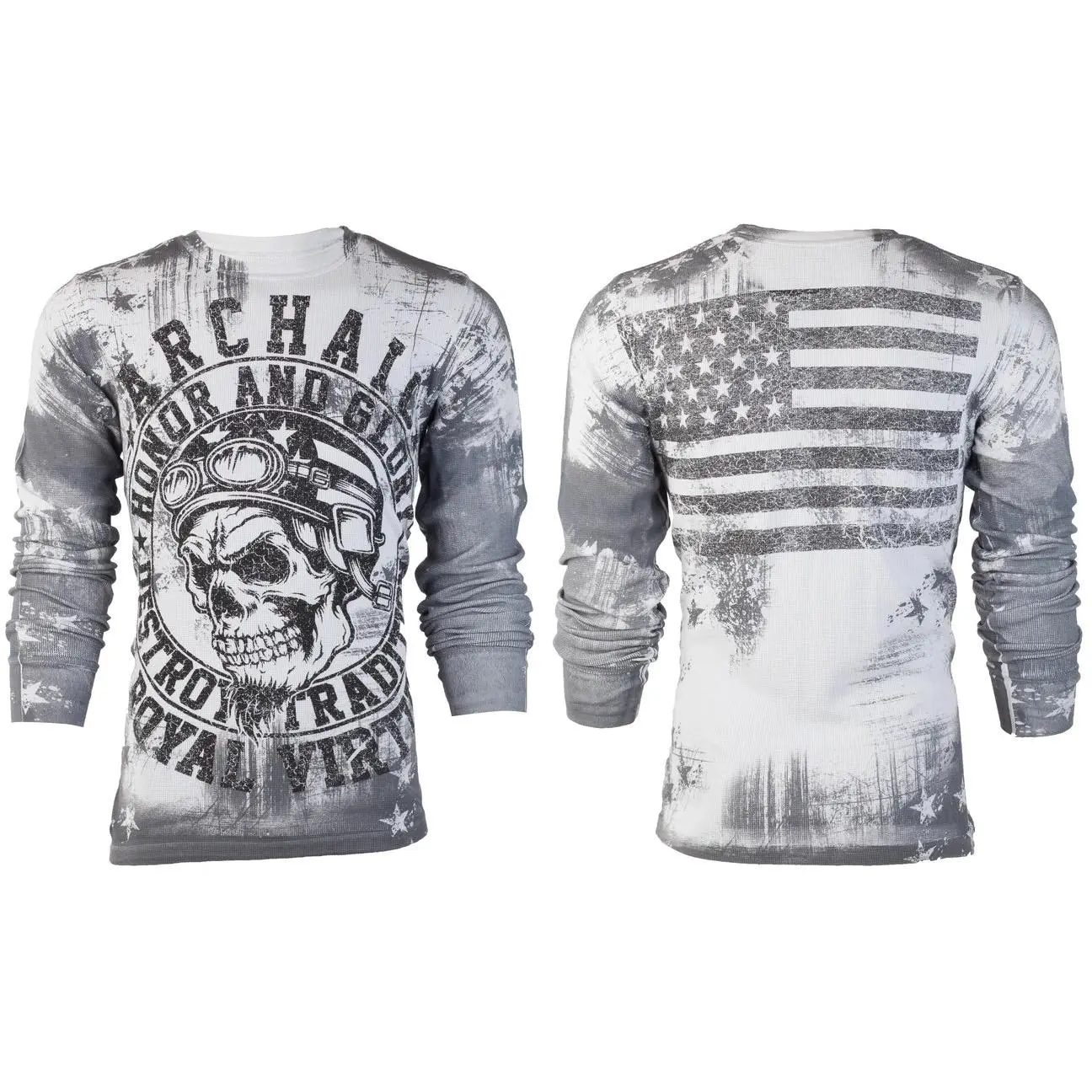 ARCHAIC Men's Death Racer Graphic Thermal Shirt - Long Sleeve 100% Cotton Pullover with Round Neck S/M/L, Tshirt, Casual, Front/Back Graphics, Graphic Printed Tee, Longsleeves