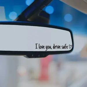 2 pcs I Love You Drive Safe Holographic Black or White Waterproof Vinyl Rearview Mirror Sticker Decal for Cars Trucks Enhance Safety and Style