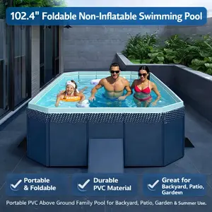 102.4" Foldable Non-Inflatable Swimming Pool, Portable PVC Above Ground Family Pool for Backyard, Patio, Garden & Summer Outdoor Use