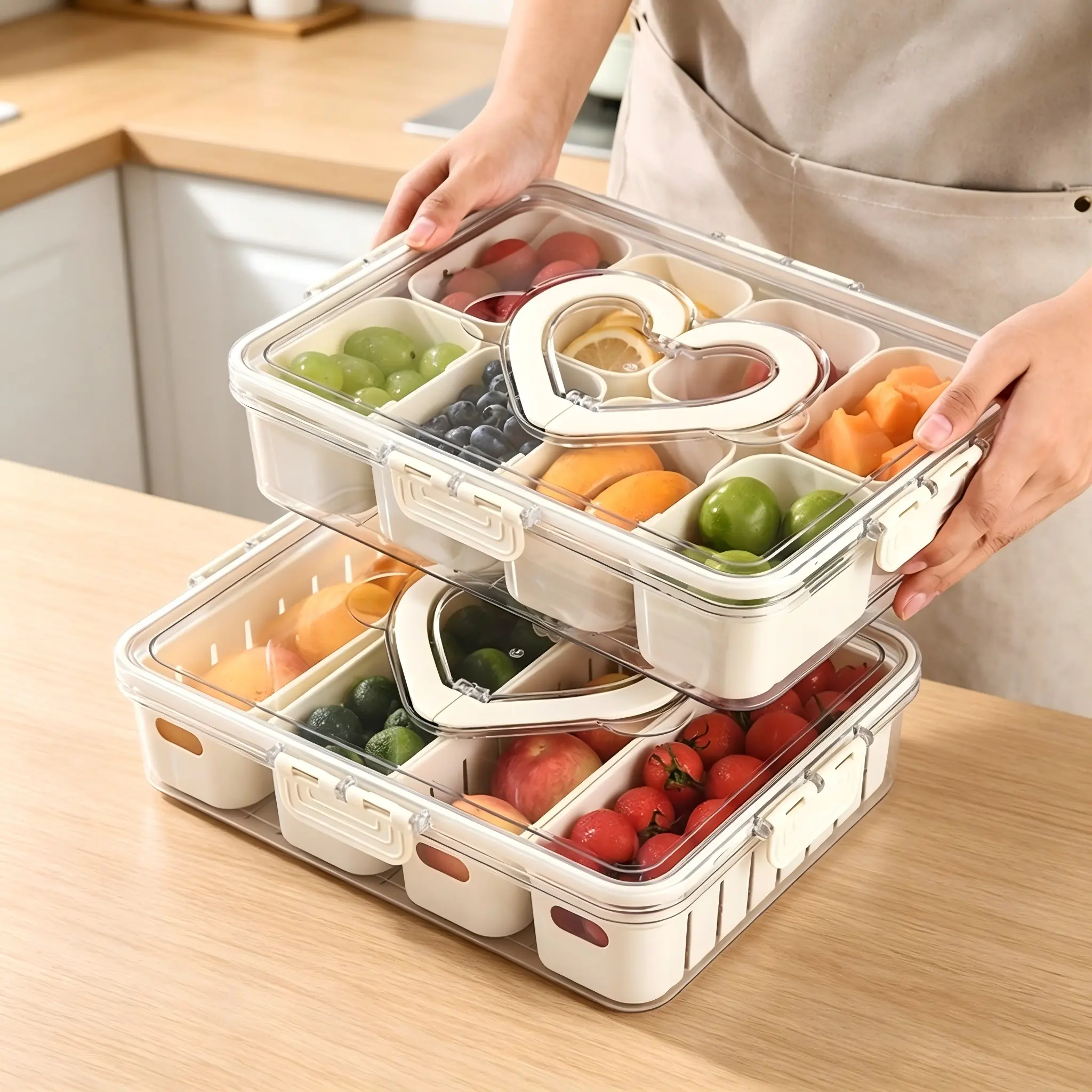 All-in-1 Travel Snackle Box | Durable Plastic Organizer with Lid & Handle for Nuts, Candy, Beach Toys, and Office Desk Storage