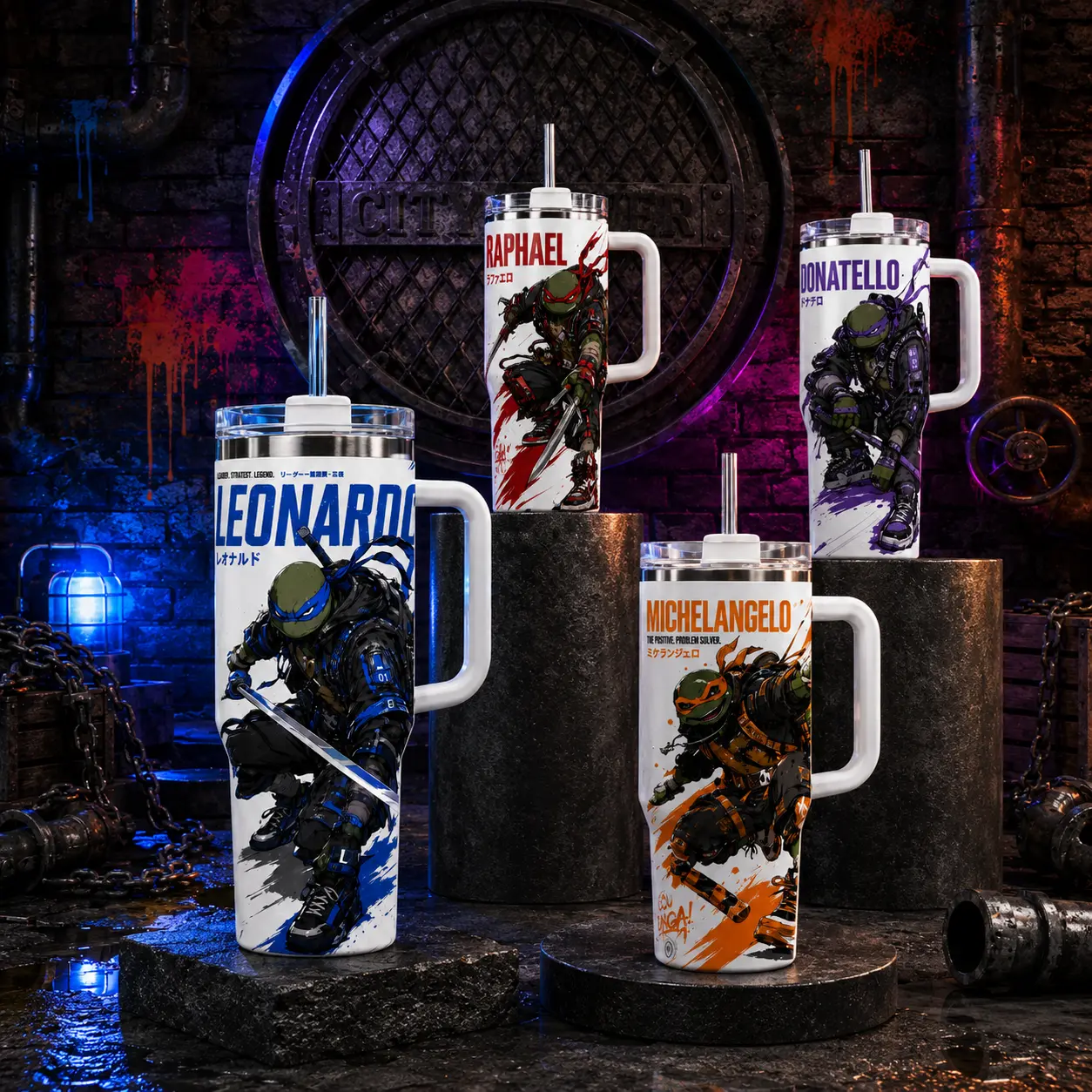 TMNT 40oz Tumbler with Handle & Straw | Teenage Mutant Ninja Turtles Stainless Steel Cup | Choose Your Turtle Gift