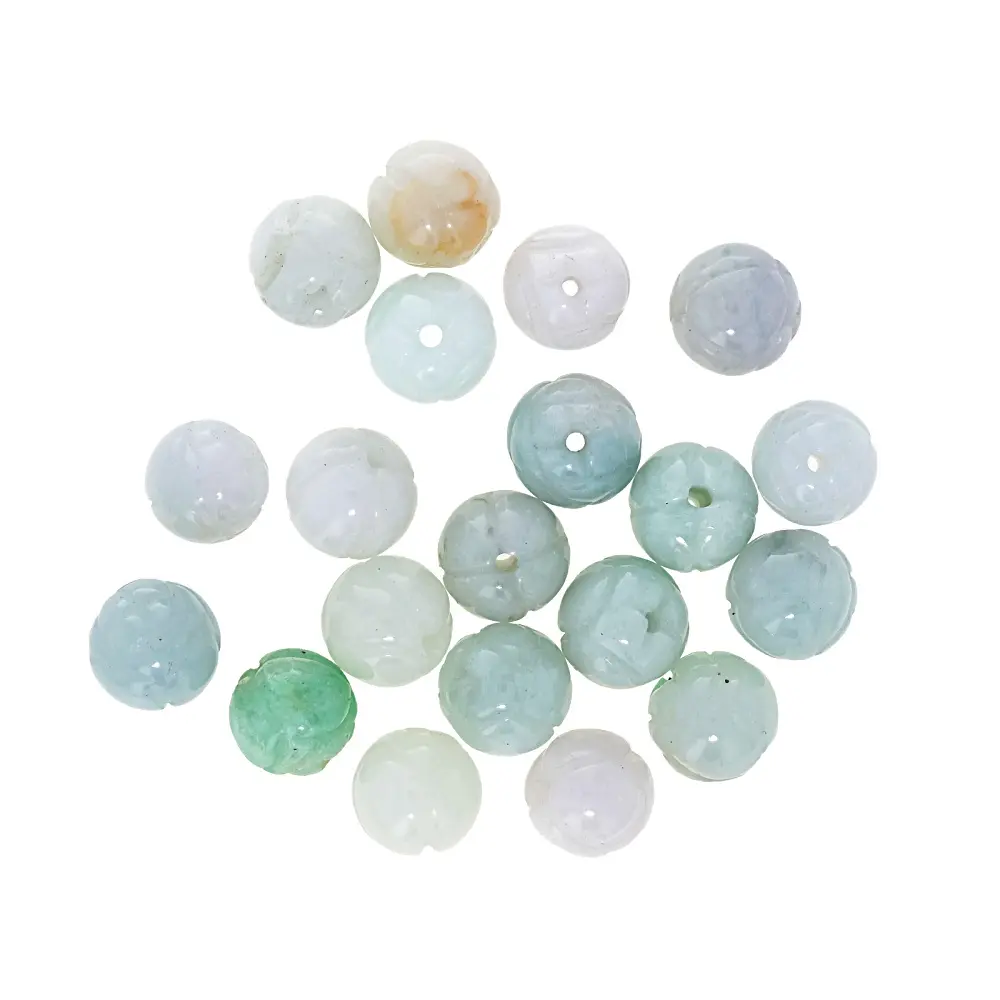 JTV Jadeite 9mm Hand Carved Lotus Bead Set of 20