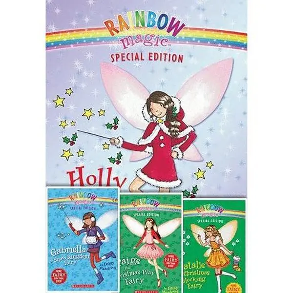 USED-Rainbow Magic Christmas Fairies Set of 4 with Glitter Snowflake Charm Bracelet, Paige the Christmas Play Fairy, Holly the Christmas Fairy, Natalie the Christmas Stocking Fairy, Gabriella the Snow Kingdom Fairy by unknown author (Paperback)