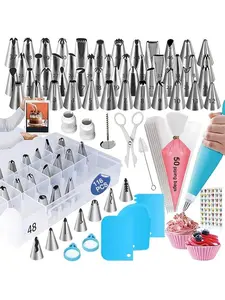 116-Piece Cake Decoration & Decorating Kit - 55 Piping Tips, 50 Piping Bags, 3 Spatulas, Storage Box - Ideal for Cakes, Cookies, Bread - Perfect for Halloween, Christmas Baking