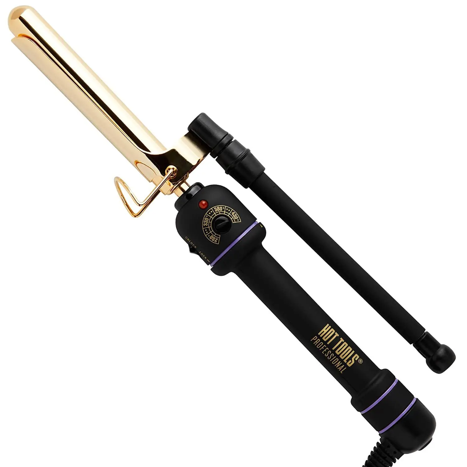 HOT TOOLS Professional 24-Karat Gold Traditional Marcel Curling Iron - 3/4 in Wand, Soft Touch Handle, Metal Body, 430°F Fast Heat-Up Device, Locking Main & Handle, Foldaway Safety Stand, Hair Styling for All Hair Types