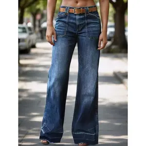 The New Trend Of 2025 Casual Wide-leg Jeans, Women'S Mid-waist Flares With Pockets, Are A Long Design Of Pants For All Seasons Style Womenswear