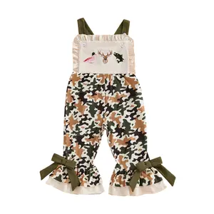 Hunting Baby Clothes Toddler Girls Camo Suspender Overalls Jumpsuit Mallard Duck Ruffles Sleeveless Flared Bell Bottoms Romper Outfit