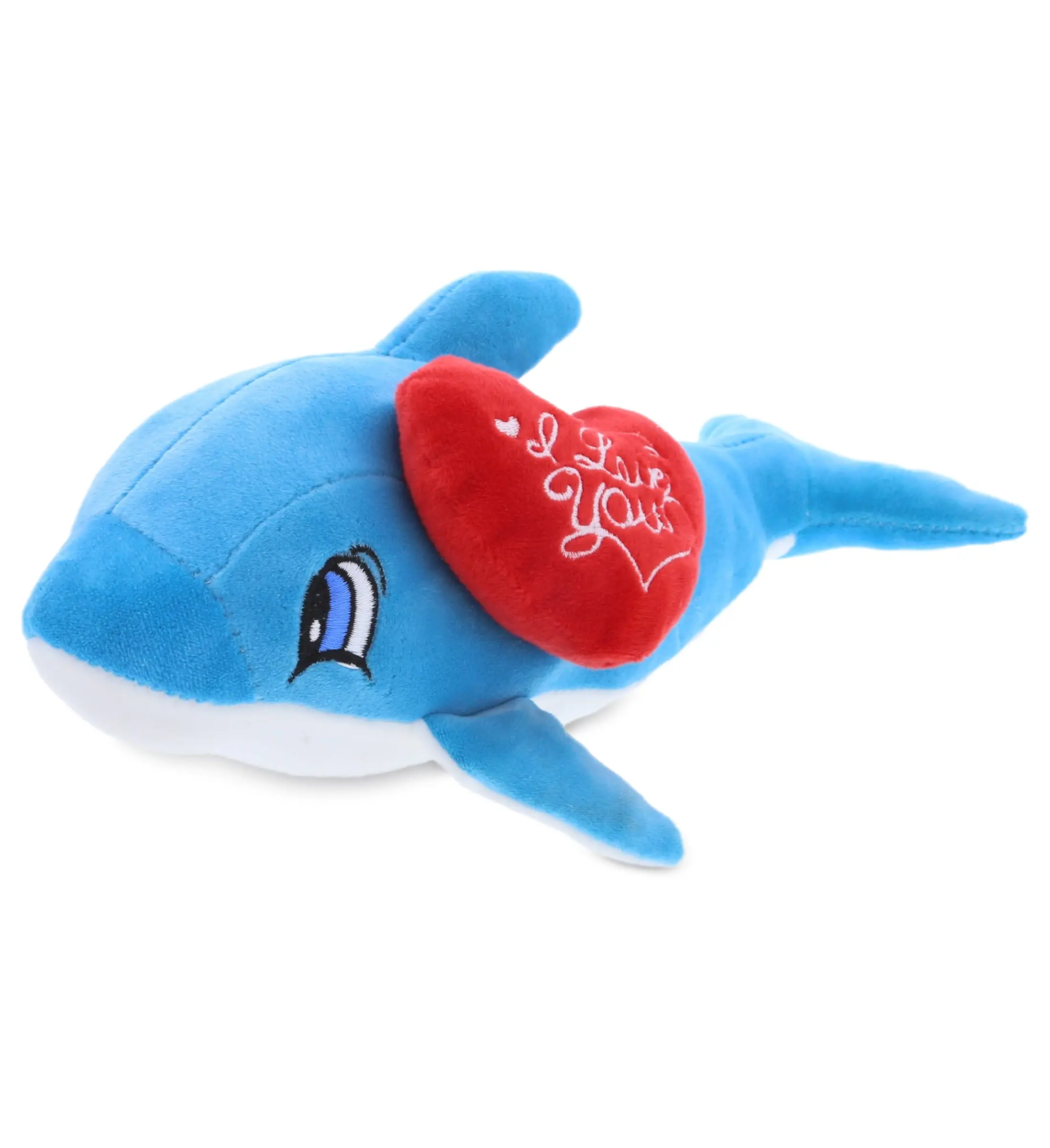 DOLLIBU Baby-Soft Blue Dolphin Stuffed Toy - 11.75 in Polyester Plush, Animals & Nature Themed, Red Heart Embroidery, Unisex Accent, Surface Wash Cold, 0-12 Yrs Gift for Bedroom, Birthday Present, 1 Dollibu Baby Soft Blue Dolphin Stuffed Toy, 0 - 12 Years