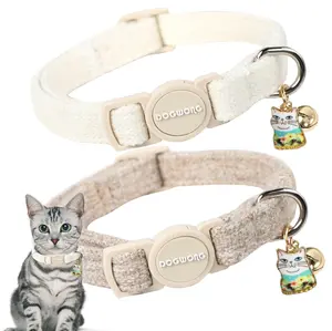 DOGWONG White Hemp Cat Collar 2 Pack, Breakaway with Bell Safety Buckle, Adjustable 7-12 Inch for Girl Boy Cats and Small Dogs, Pet Supplies Accessories
