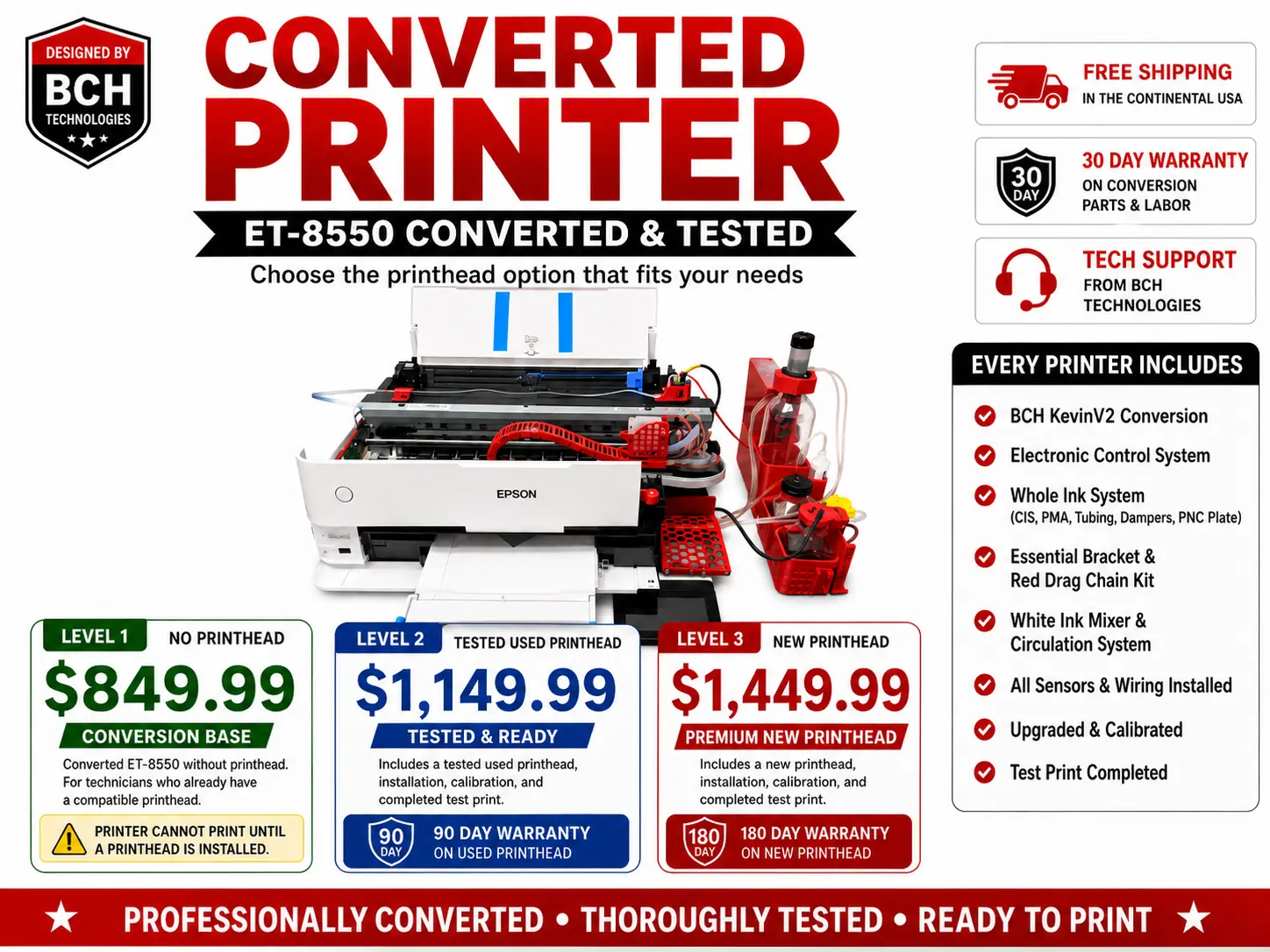 Fully Converted ET-8550 DTF Printer – Choose No Printhead, Tested Used Printhead, or New Printhead