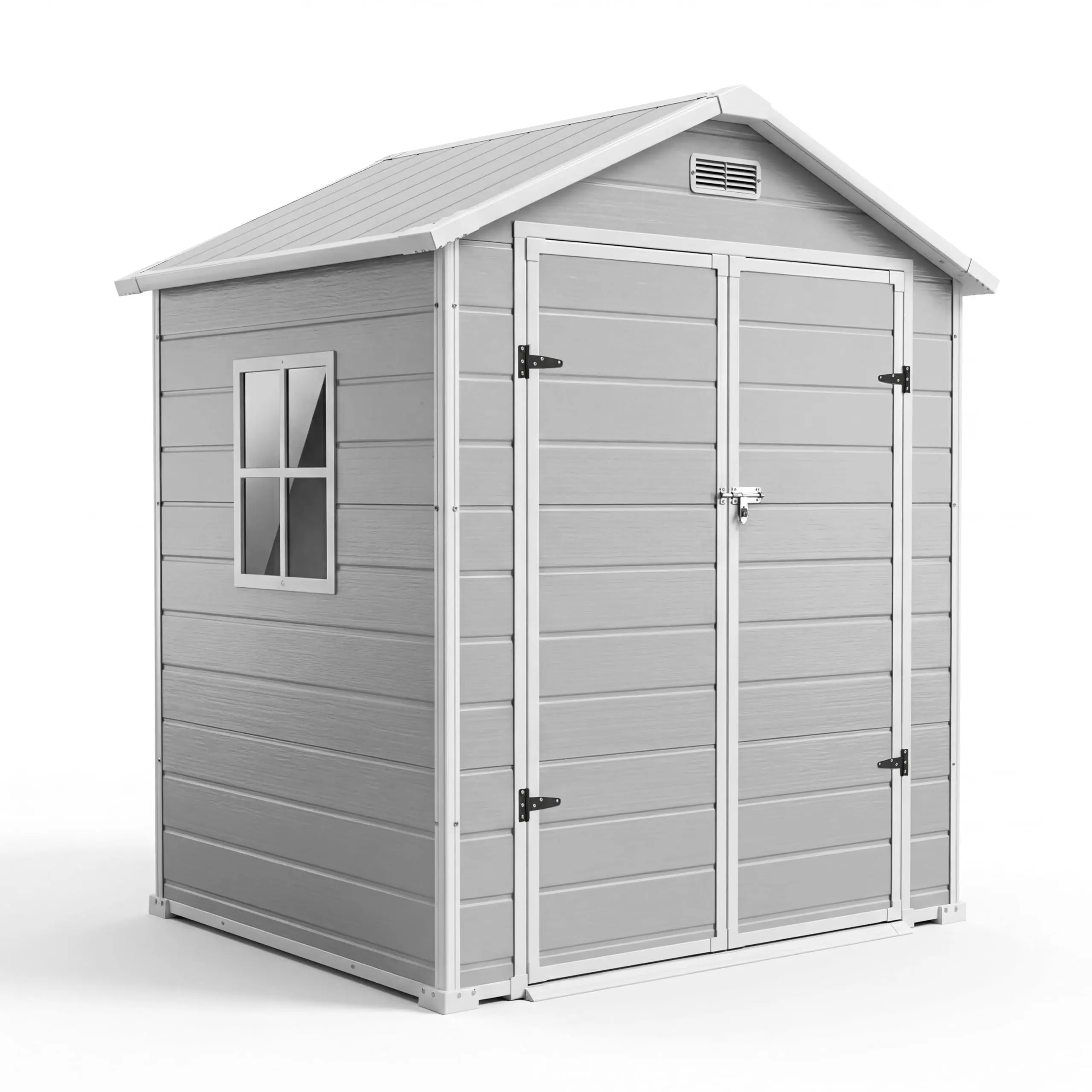 Durable Garden Shed, 6x4 FT Waterproof Plastic Outdoor Storage with Floor, Lockable Door, Window, Sloped Roof, Easy Assembly for Patio, Backyard Tools