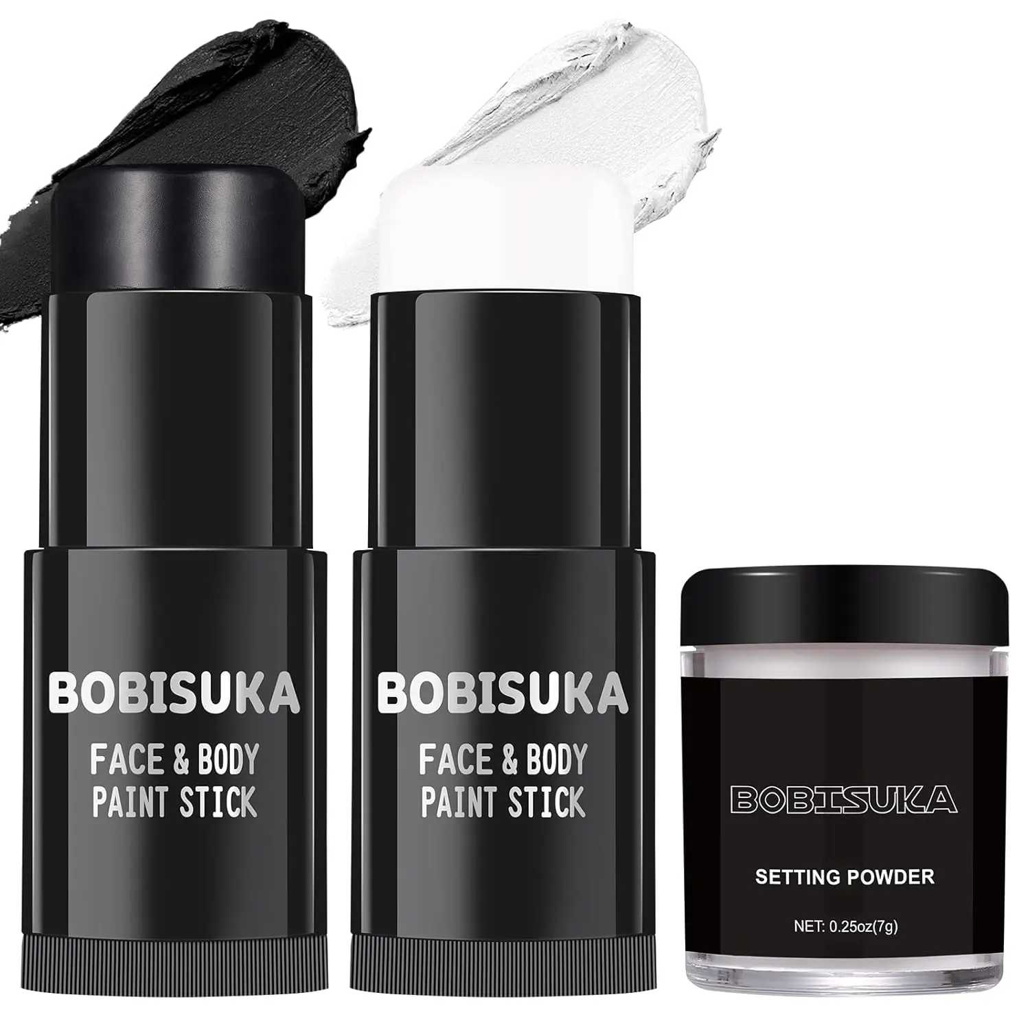 BOBISUKA Face Paint Kit with White Setting Powder, Black & White Face Body Cosmetic Sticks, Youth Beauty Products for Clown Halloween Makeup, Color Correction Cosmetics Makeup, White With Setting Powder, Clown Makeup